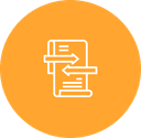 Orange circular icon showing stacked documents with arrows indicating workflow process