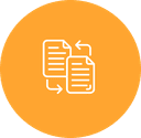 Orange circular icon with white document management and file organization symbols
