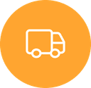Orange delivery truck icon on circular background