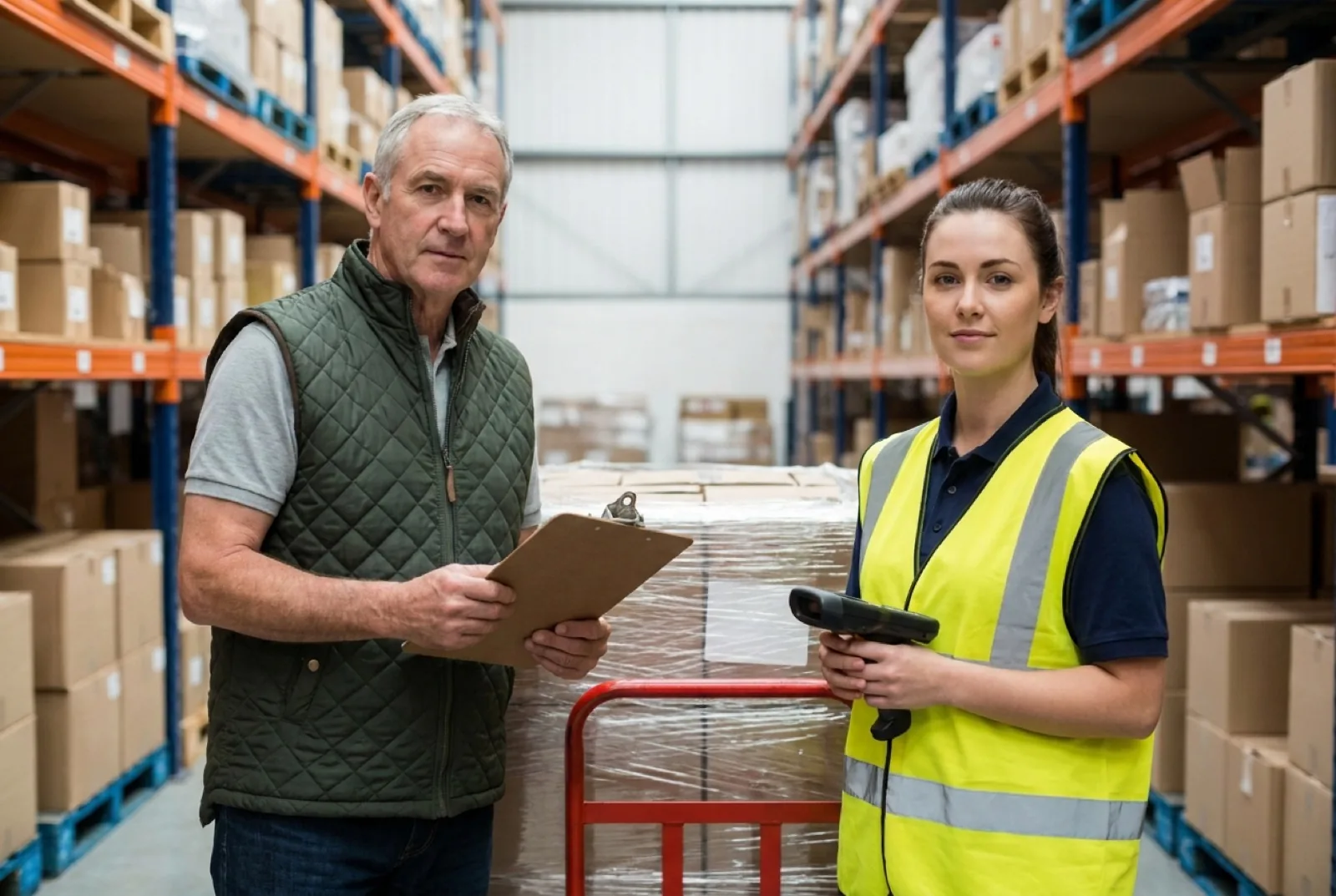 Portrait of warehouse workers working together