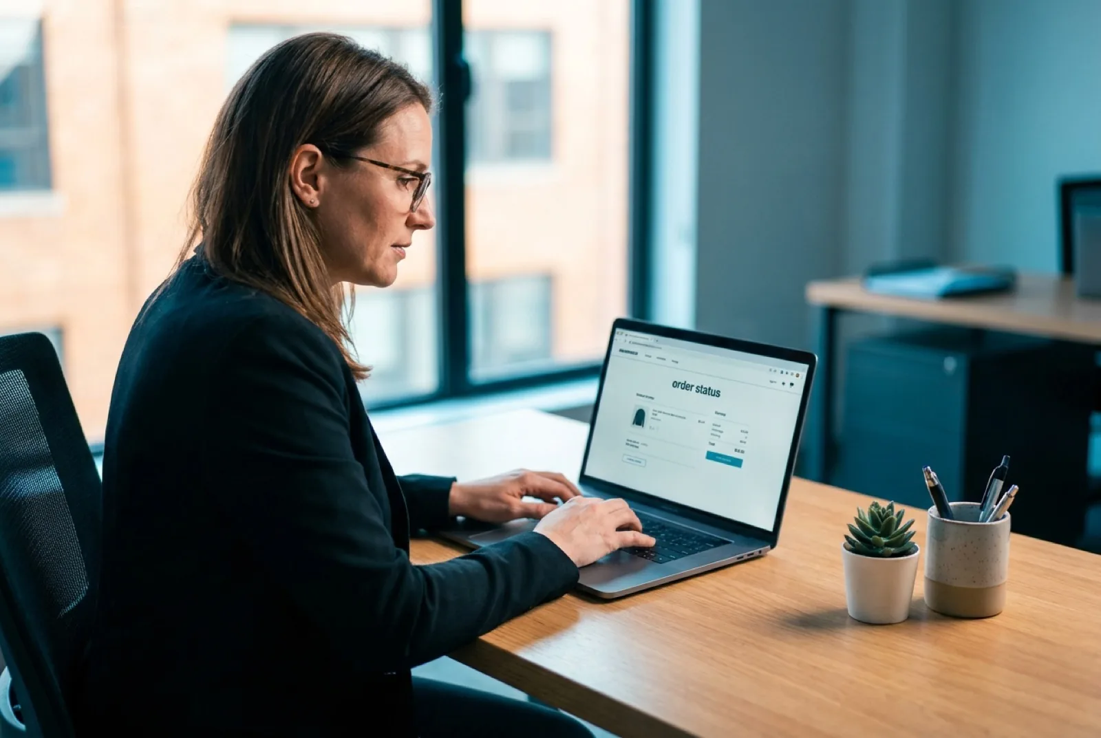 Woman typing on a computer