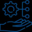 Blue gear and hand icon representing service management or support solutions