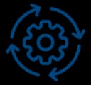Blue gear icon with circular arrows indicating process automation or workflow cycle