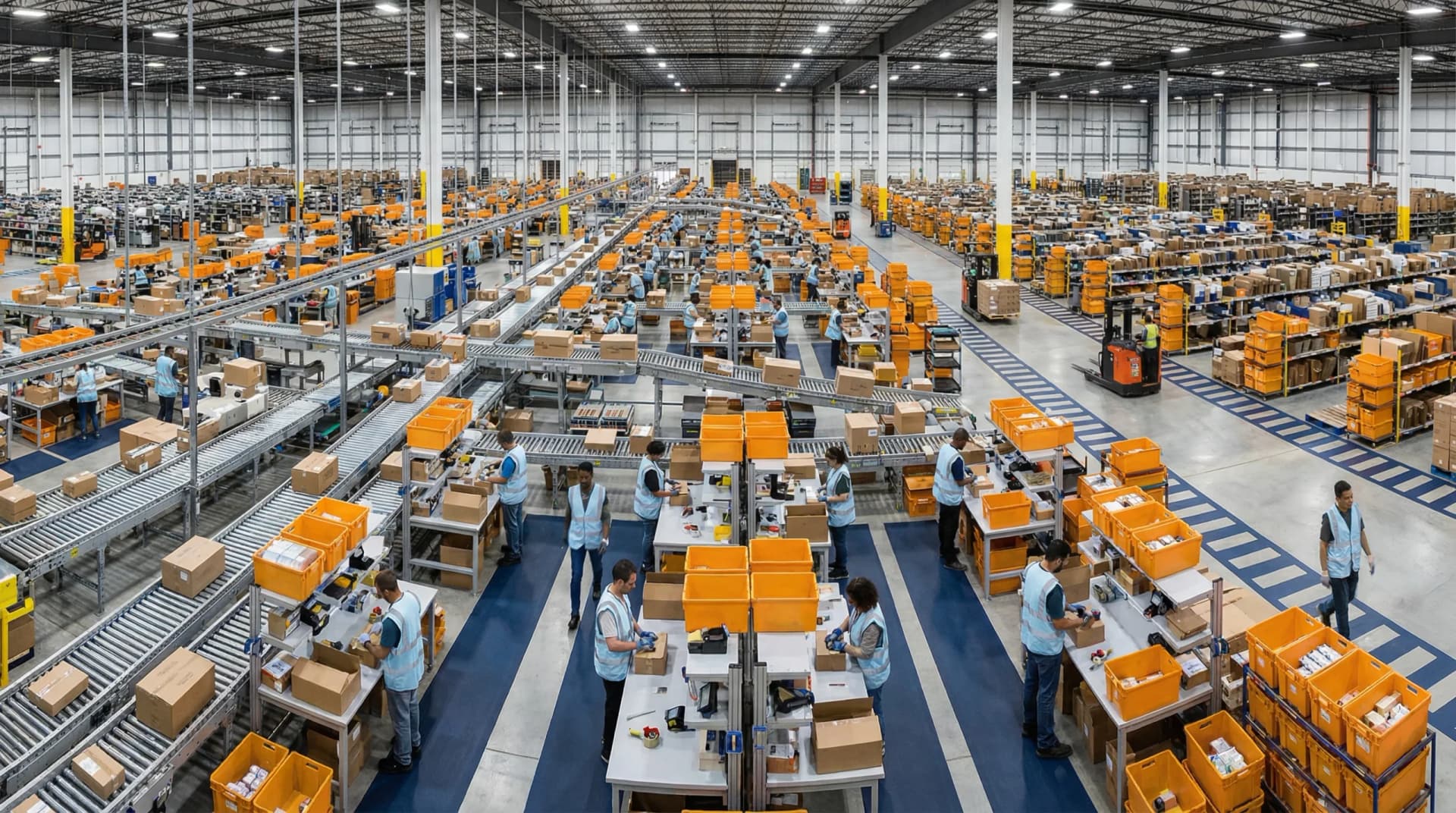 Wide shot of distribution center operations
