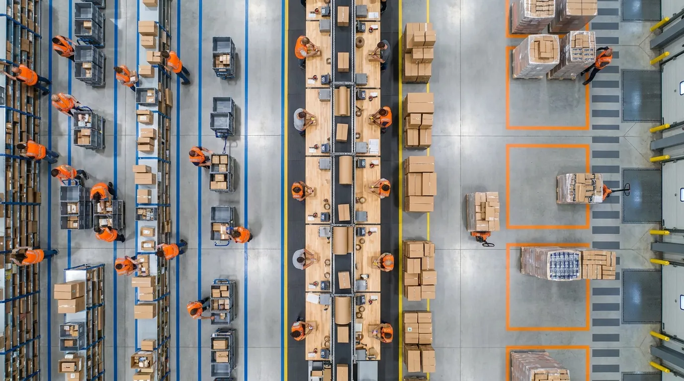 Aerial view of pick, pack, and ship area