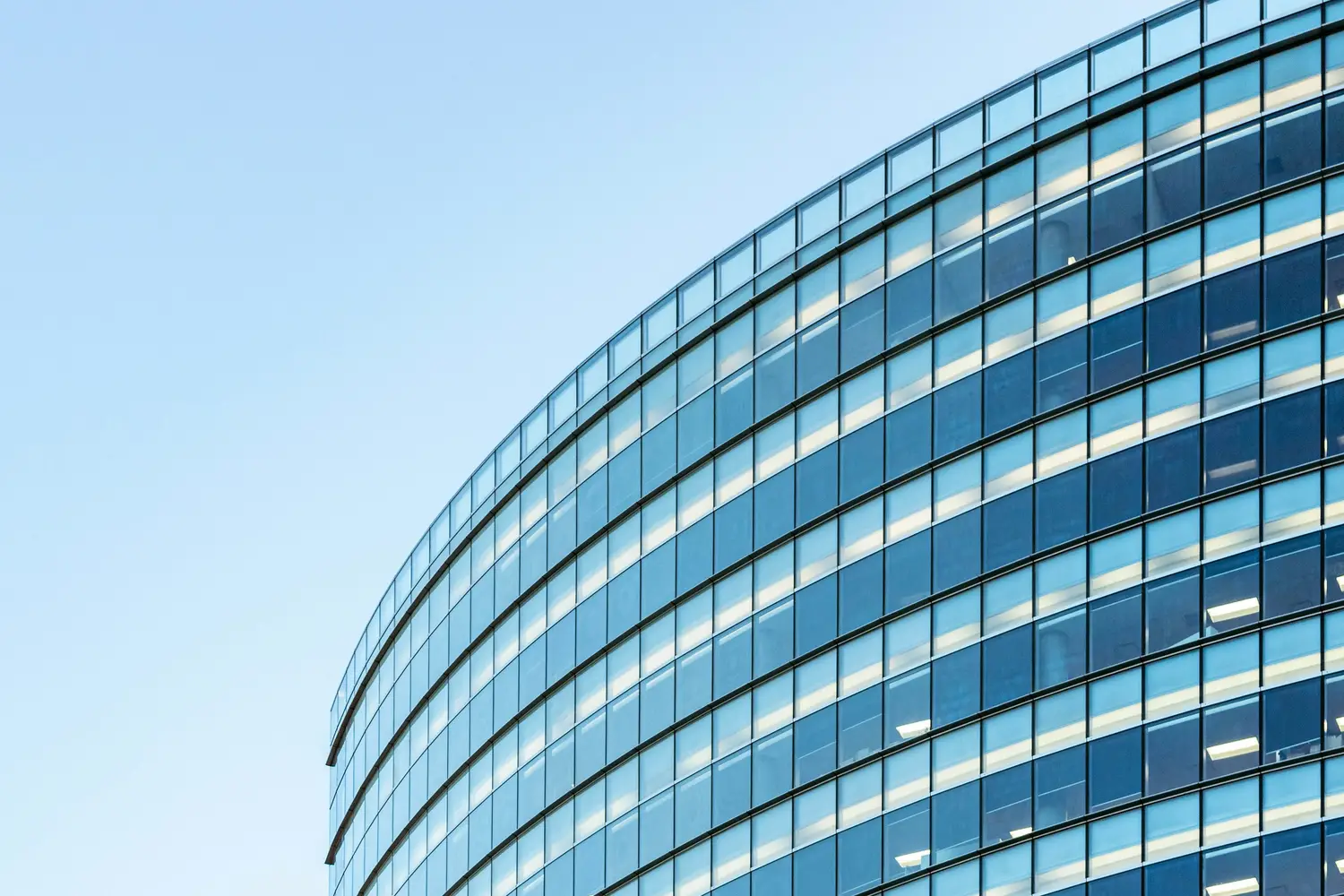Curved glass facade of an office building