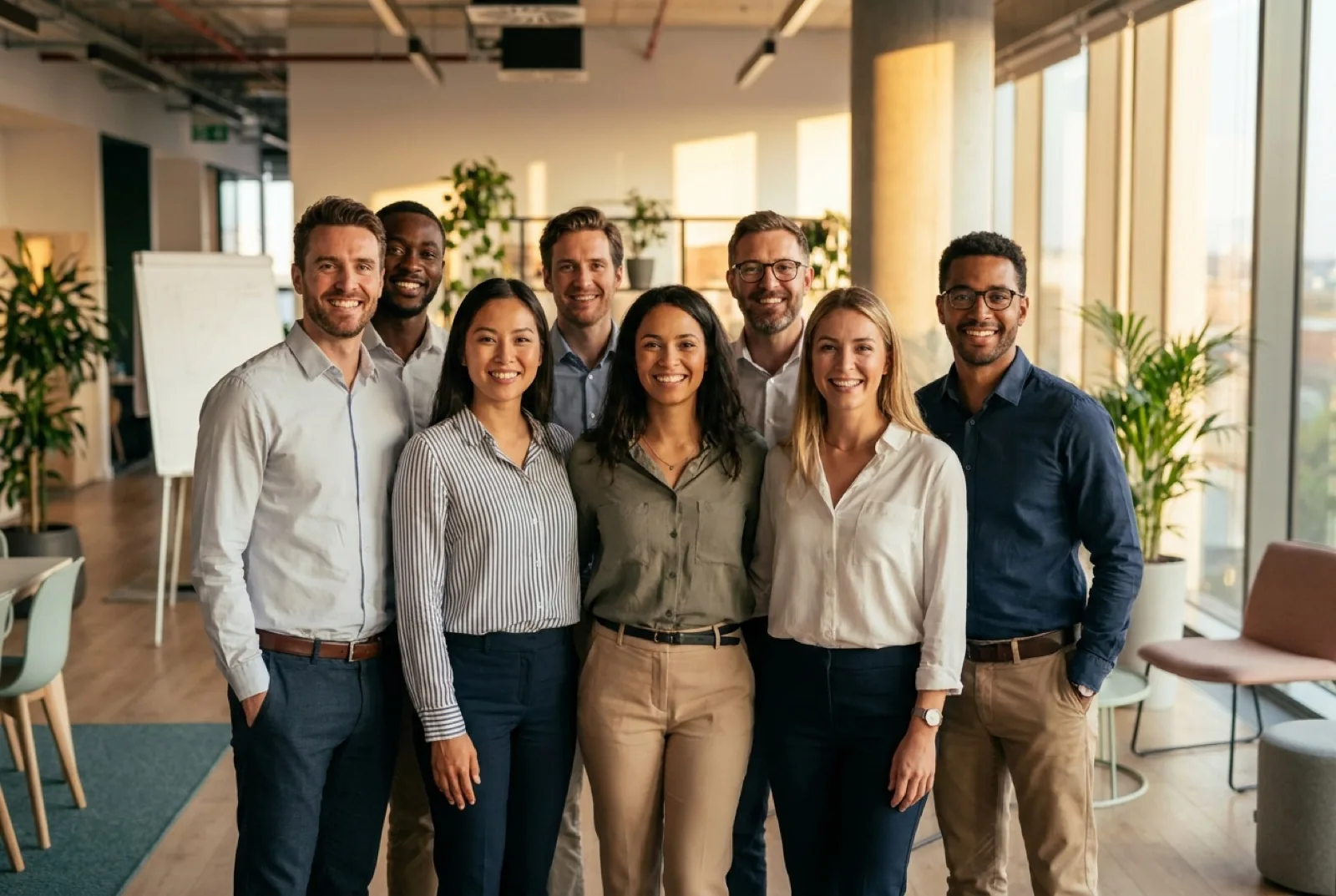 Cheerful group portrait of businesspeople posing together