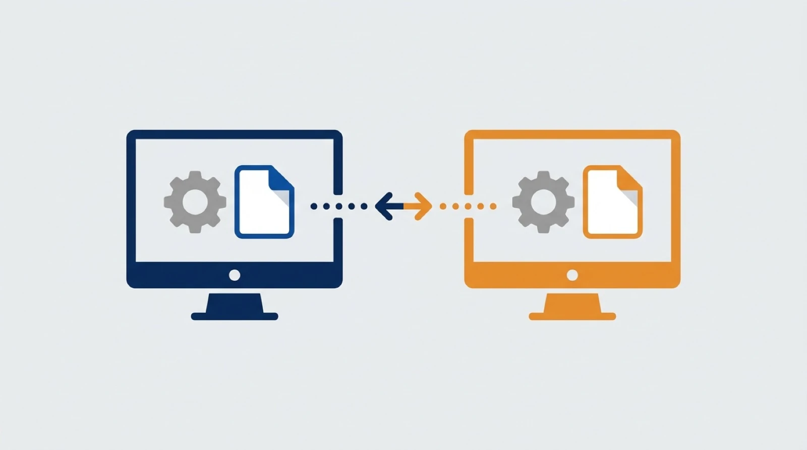 two computers with gears connected to each other by EDI