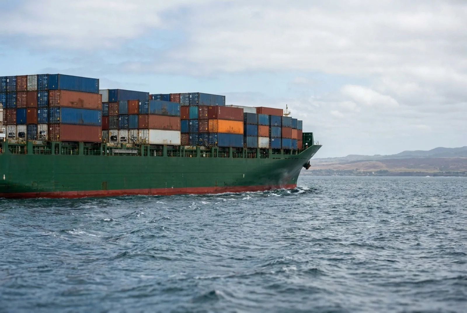 Aerial view of a container ship at sea