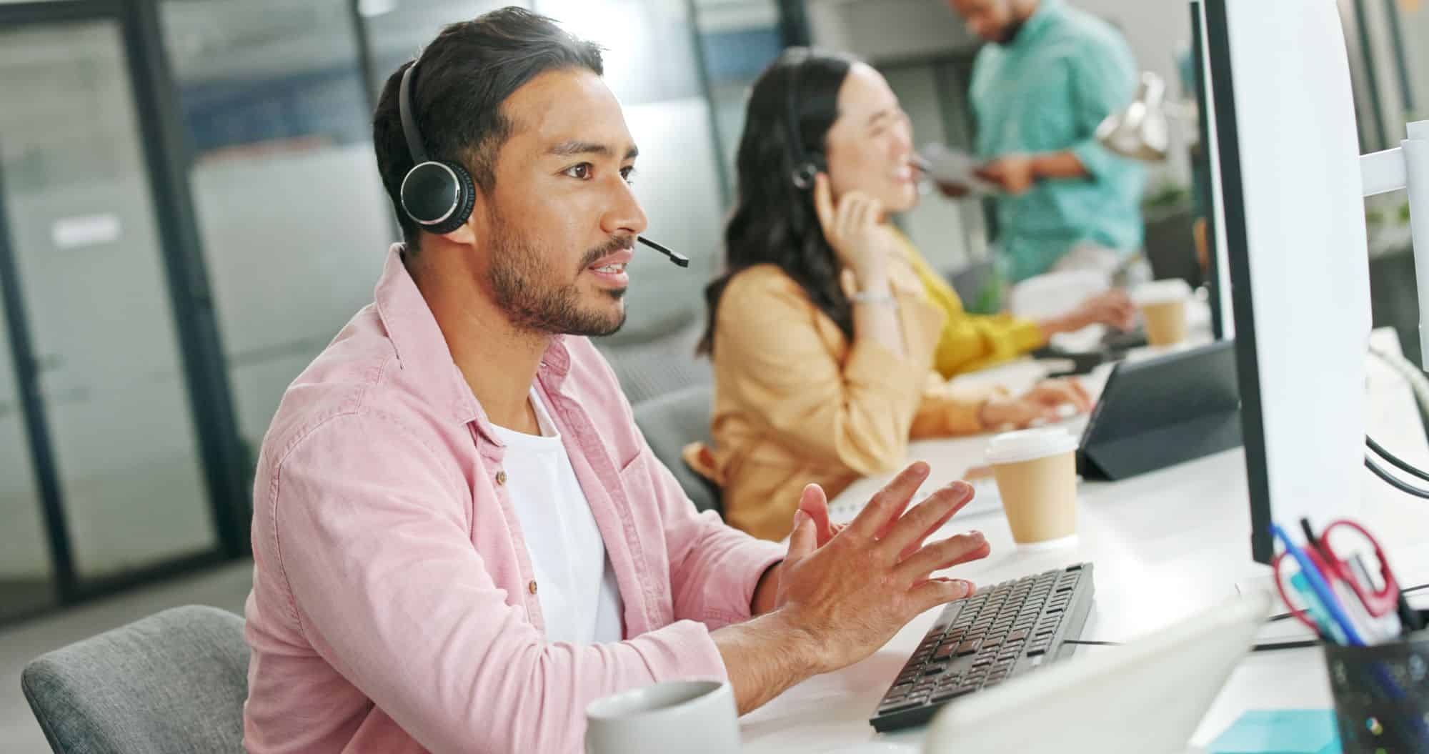 CRM customer service consultant business man wearing a headset