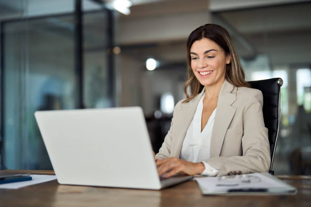 Business professional working on laptop