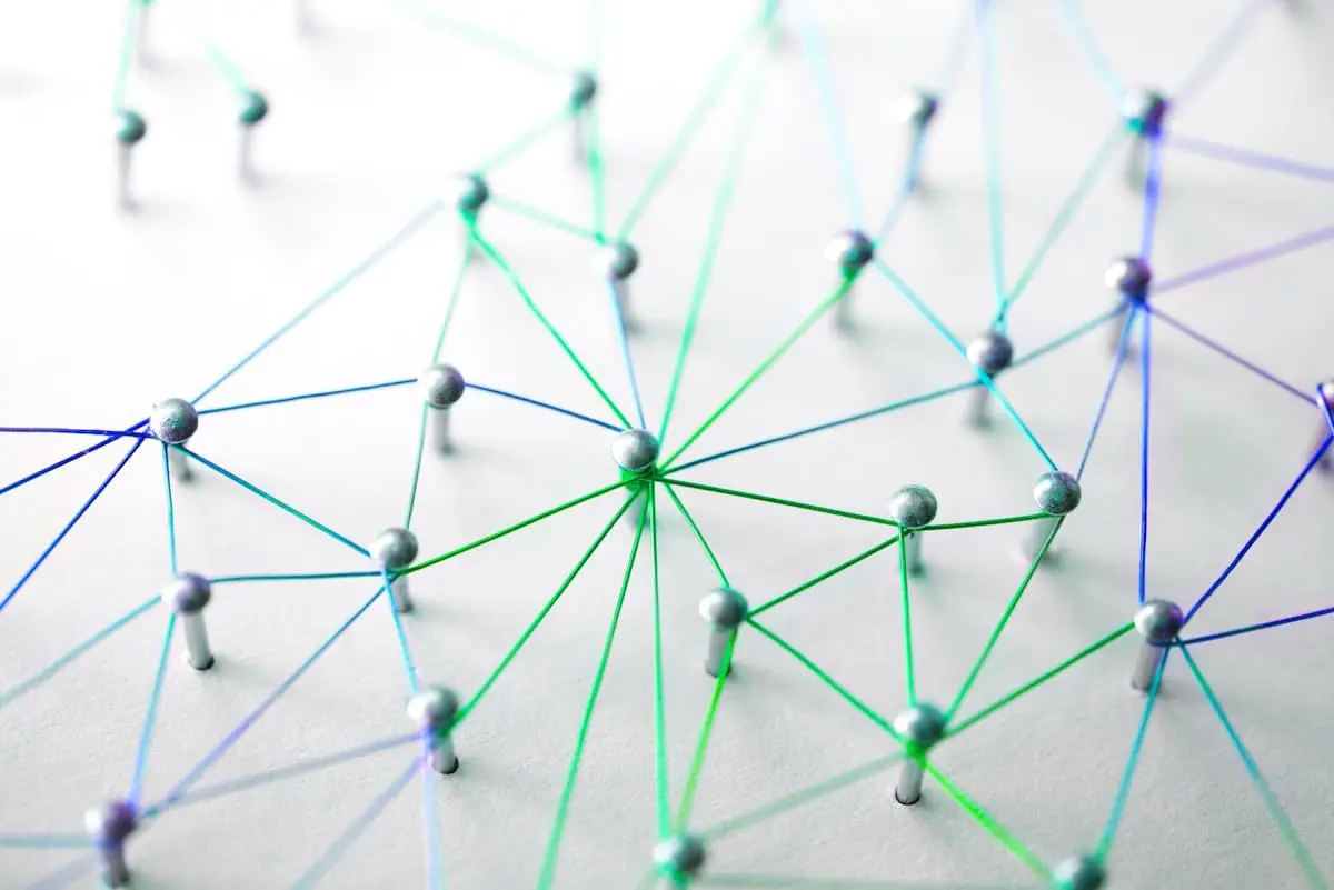 Network diagram with connected nodes representing cXML data exchange and integration systems