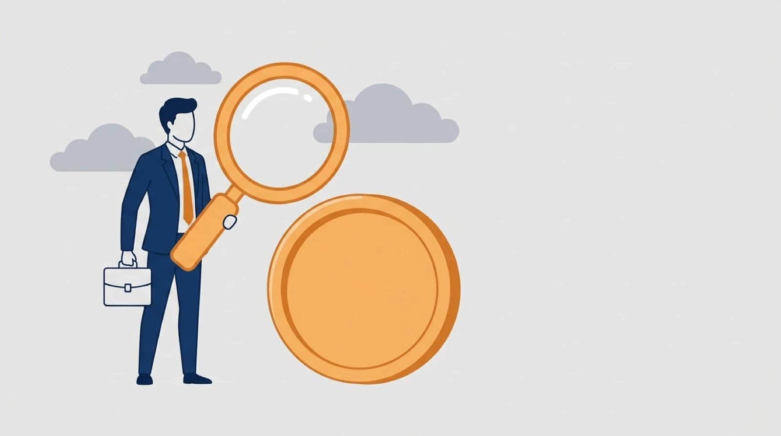 graphic of a man holding a briefcase and a magnifying glass with a dollar sign in it