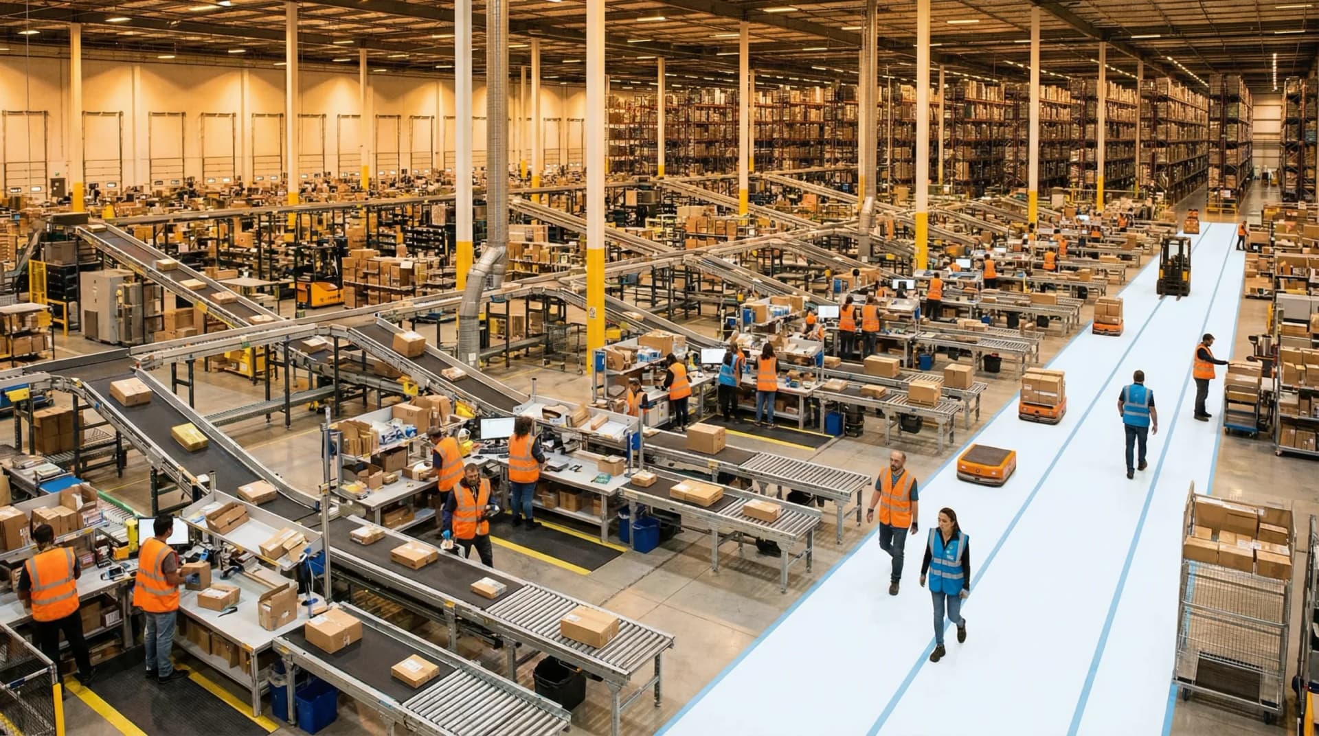 Wide shot of distribution center operations