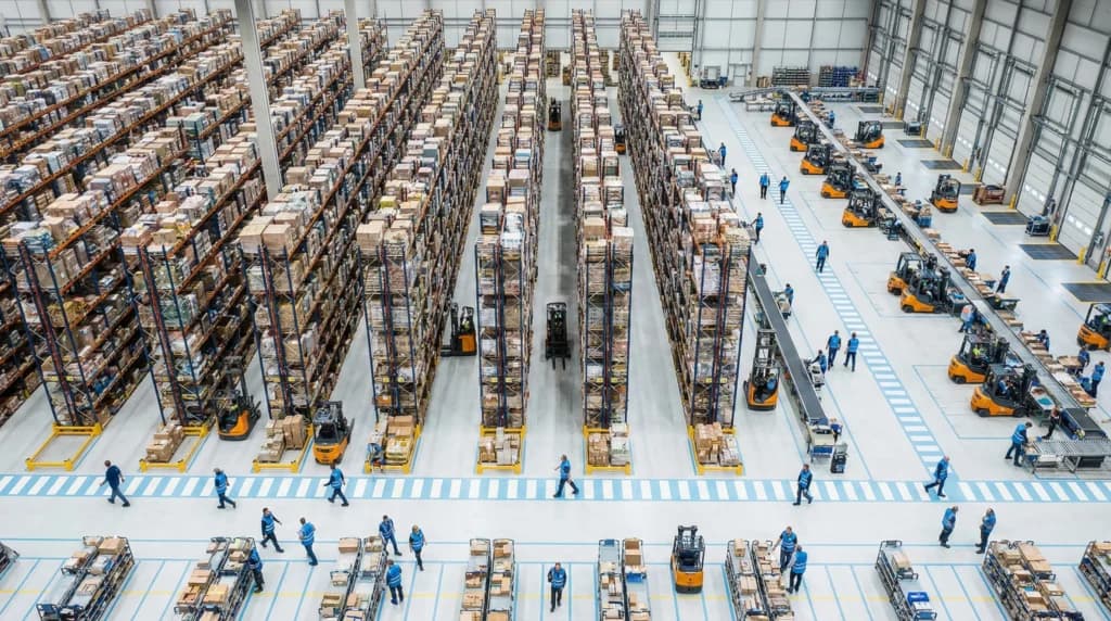 Aerial view of warehouse operations.