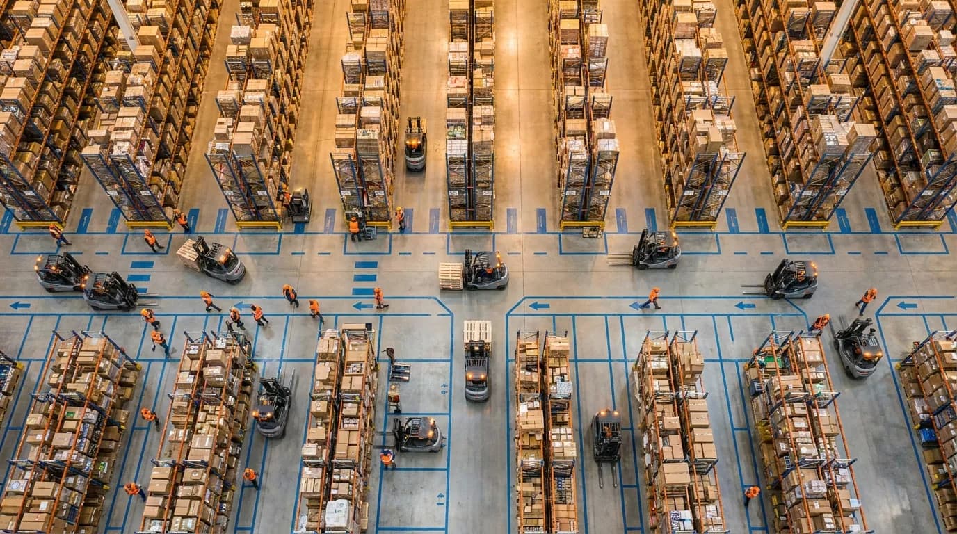 Aerial view of a distribution warehouse using edi cloud integration