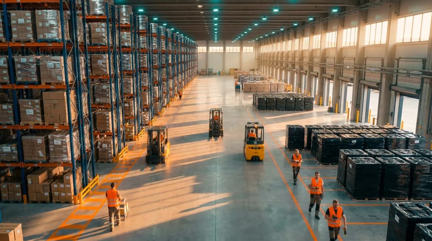 Aerial warehouse floor illustrating edi 940 and 945 fulfillment flow