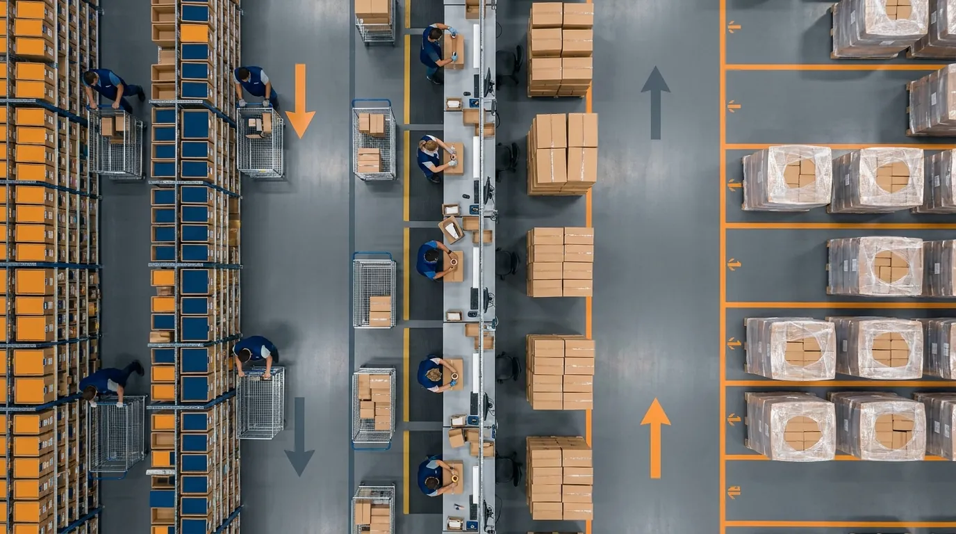 Aerial view of pick, pack, and ship area