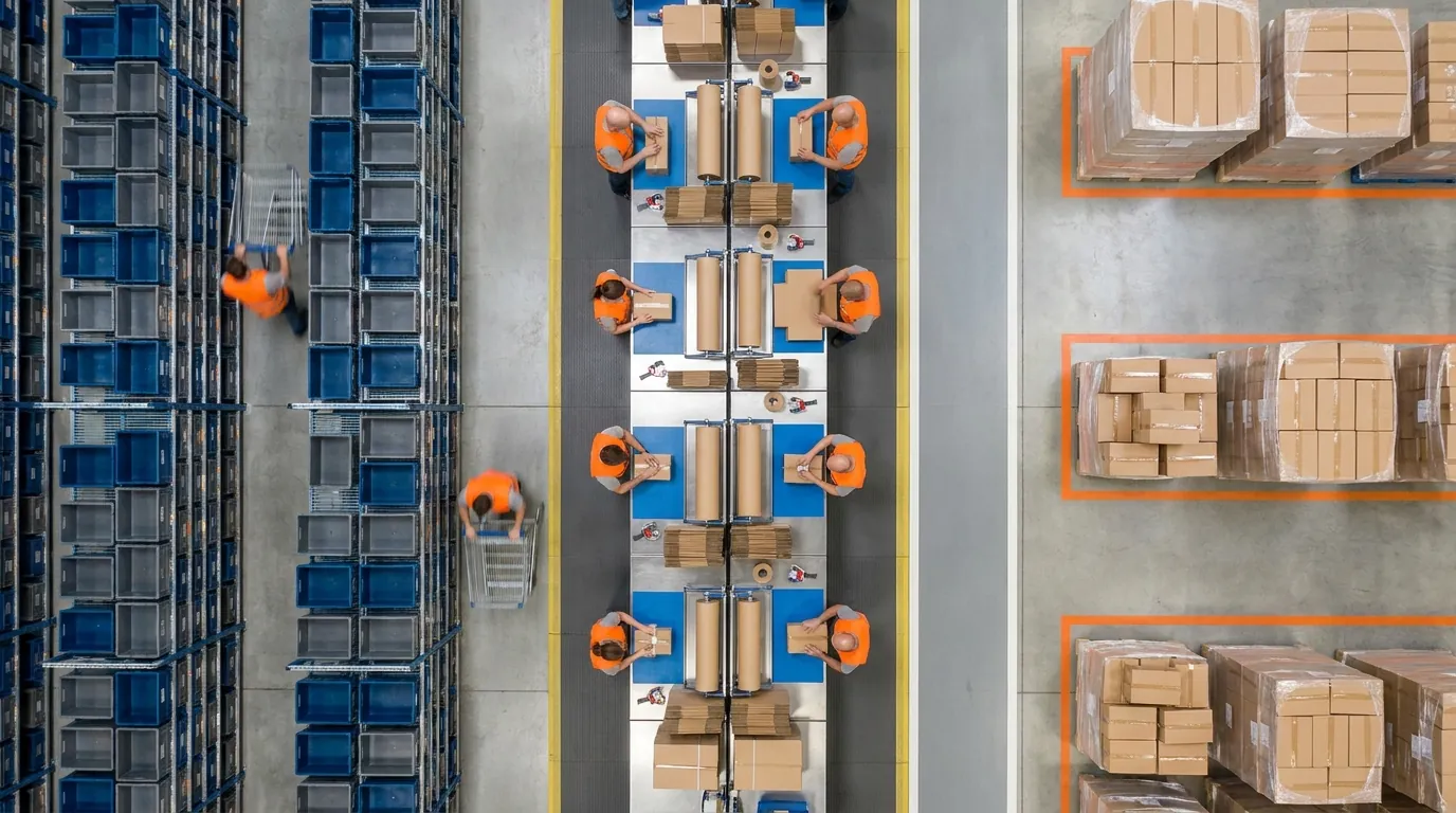 Aerial view of pick, pack and ship zones