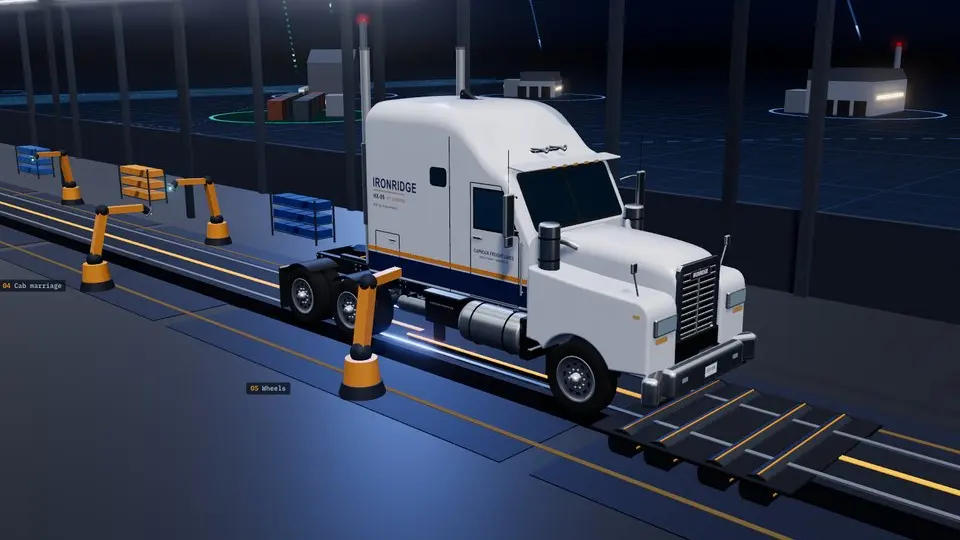 Sleeper tractor on the assembly line in the 3D story