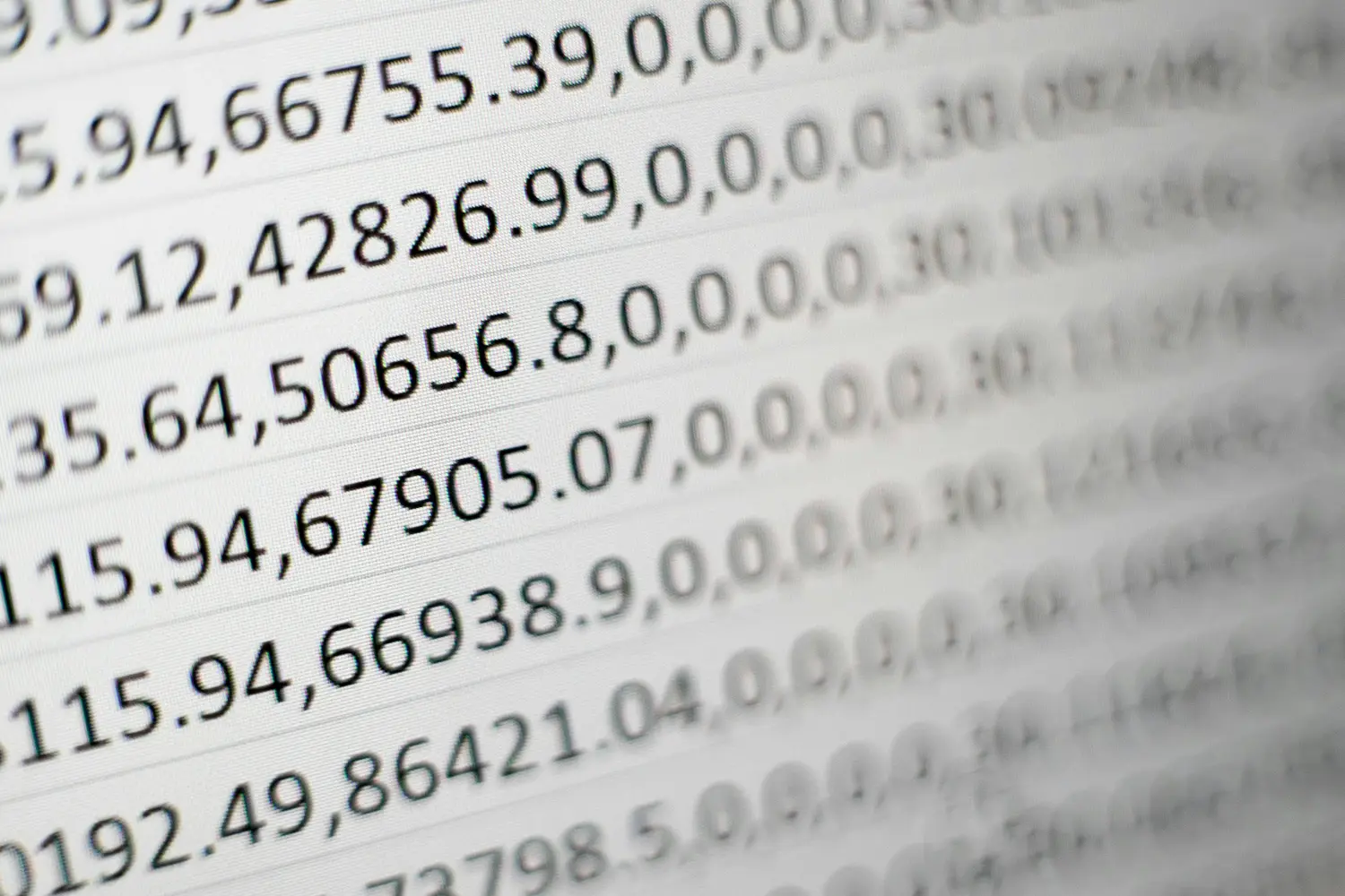Close-up of printed rows of numbers