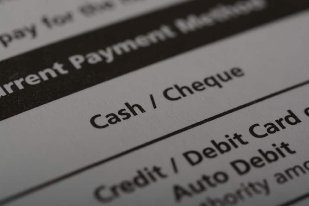 closeup of a payment form