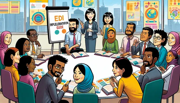 business people around a table looking at a EDI implementation guide