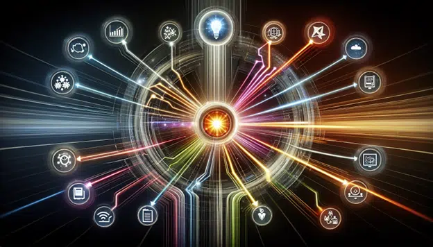 interconnected lines and process icons