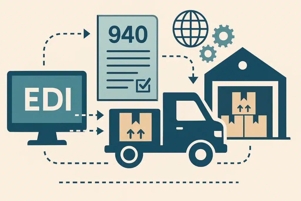 EDI 940 connected to a screen, a truck and a warehouse