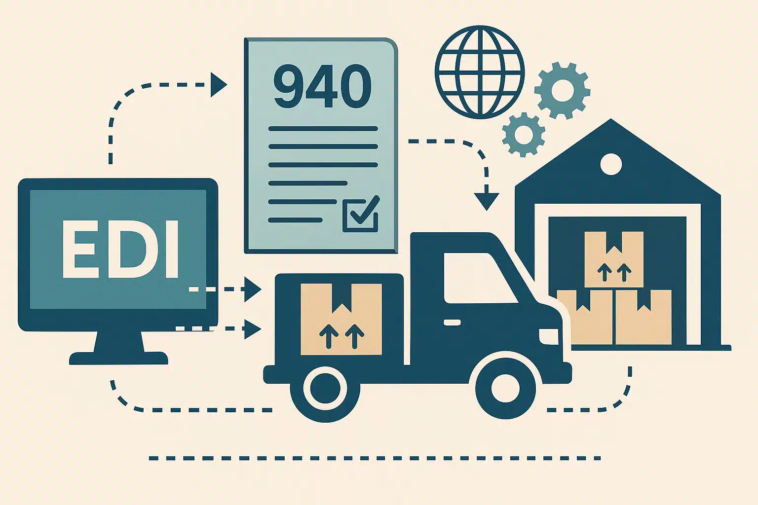 EDI 940 connected to a screen, a truck and a warehouse