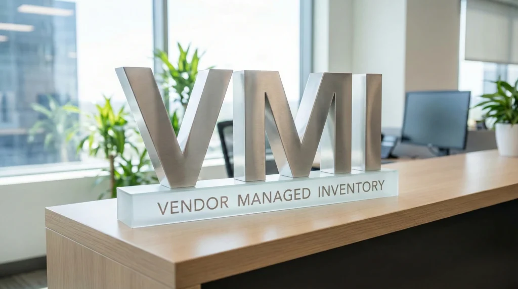 letters spelling vmi vendor managed inventory graphic