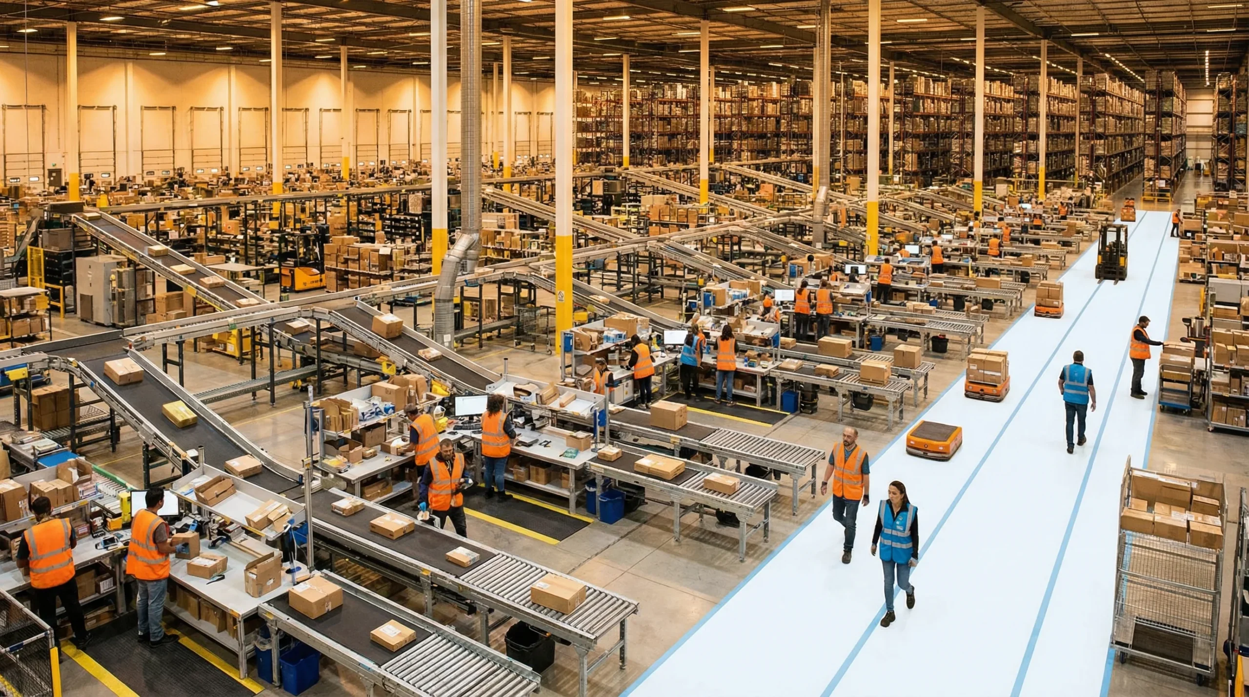 Wide shot of distribution center operations