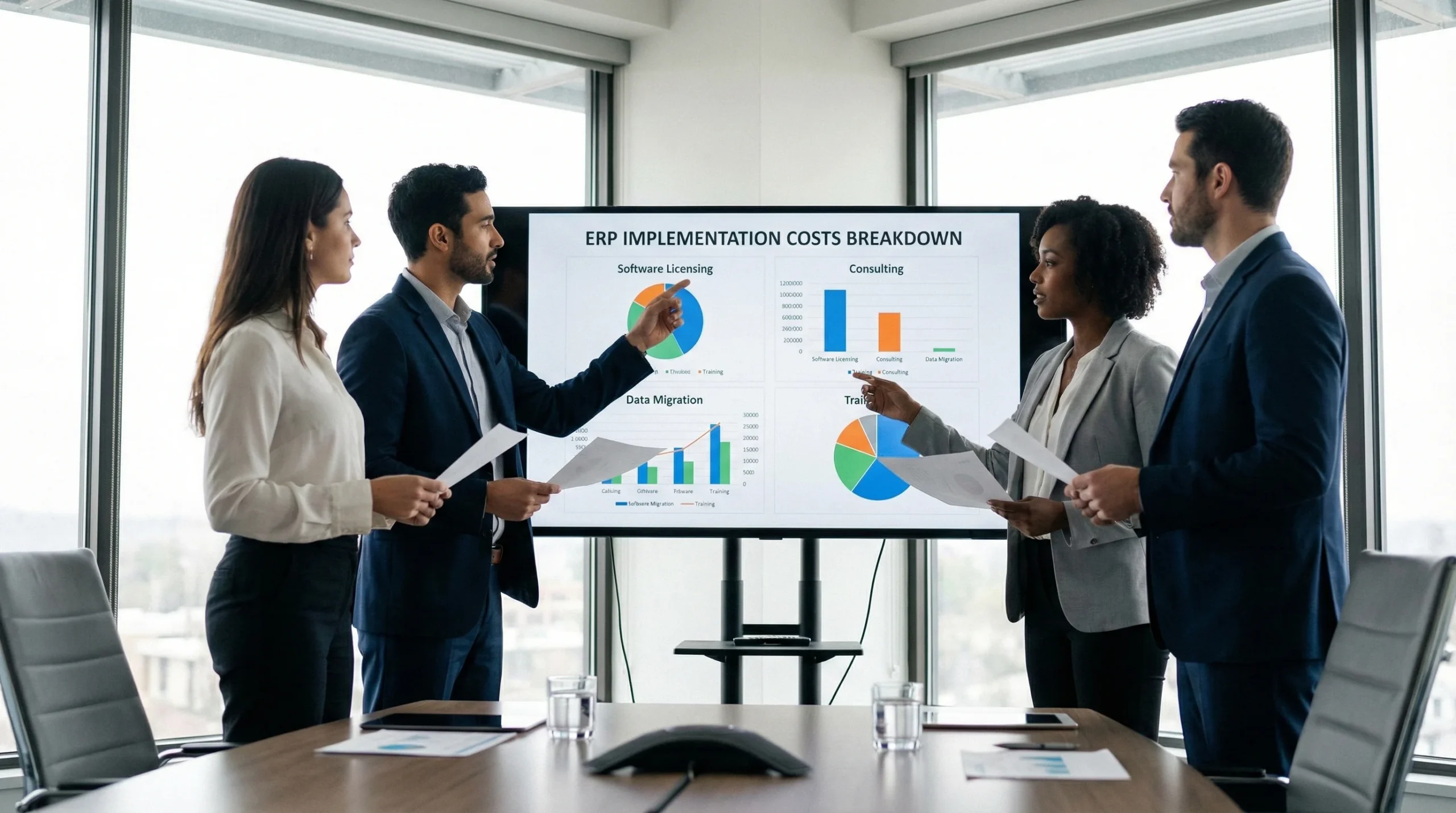 Team reviewing ERP cost breakdown