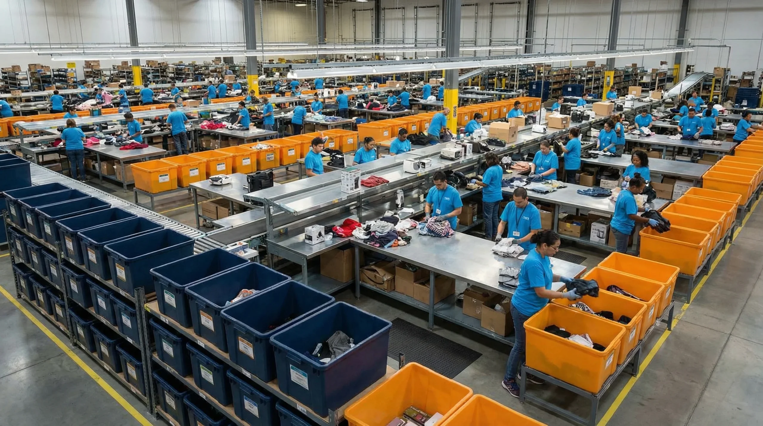Wide shot of distribution center operations