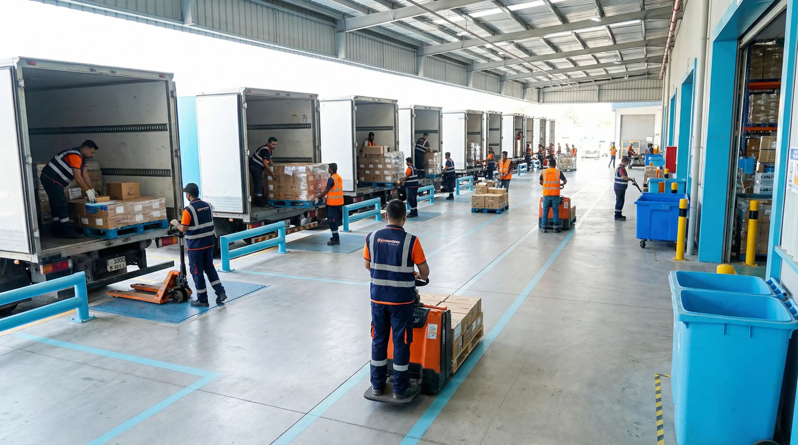Wide shot of distribution center operations