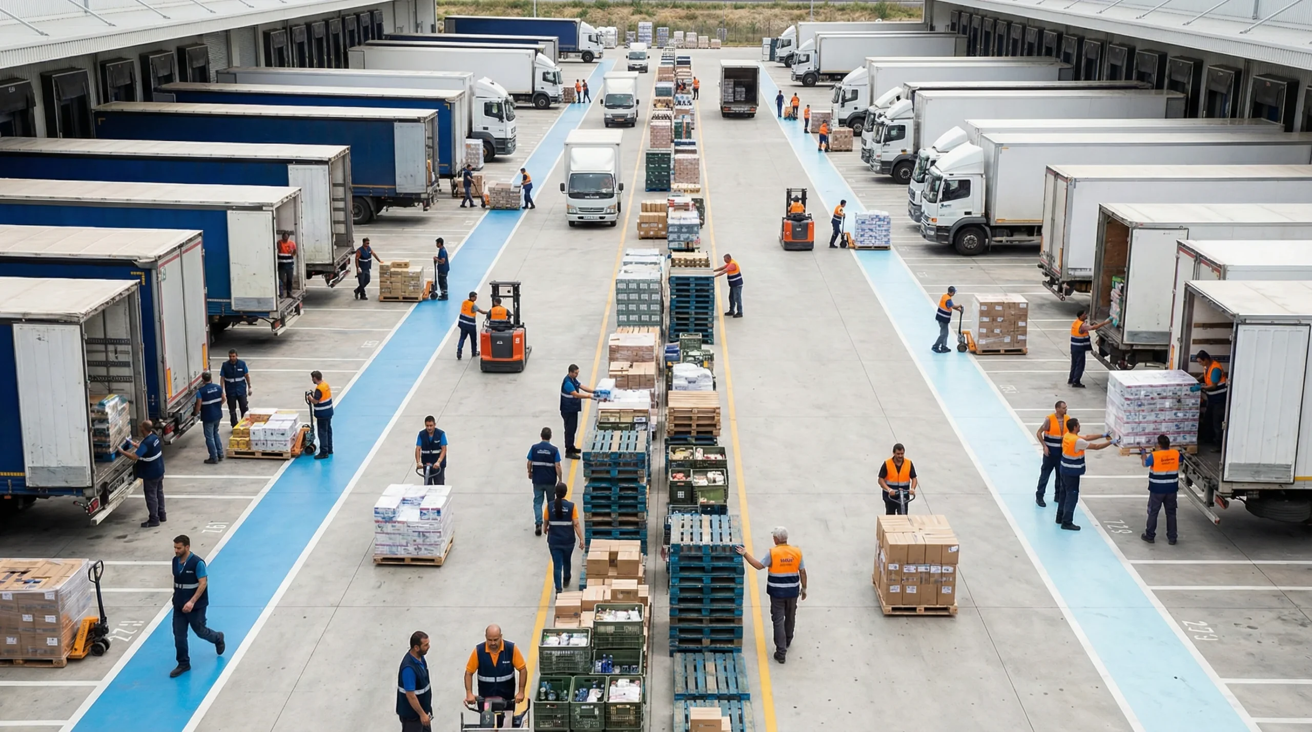 Wide shot of loading dock operations