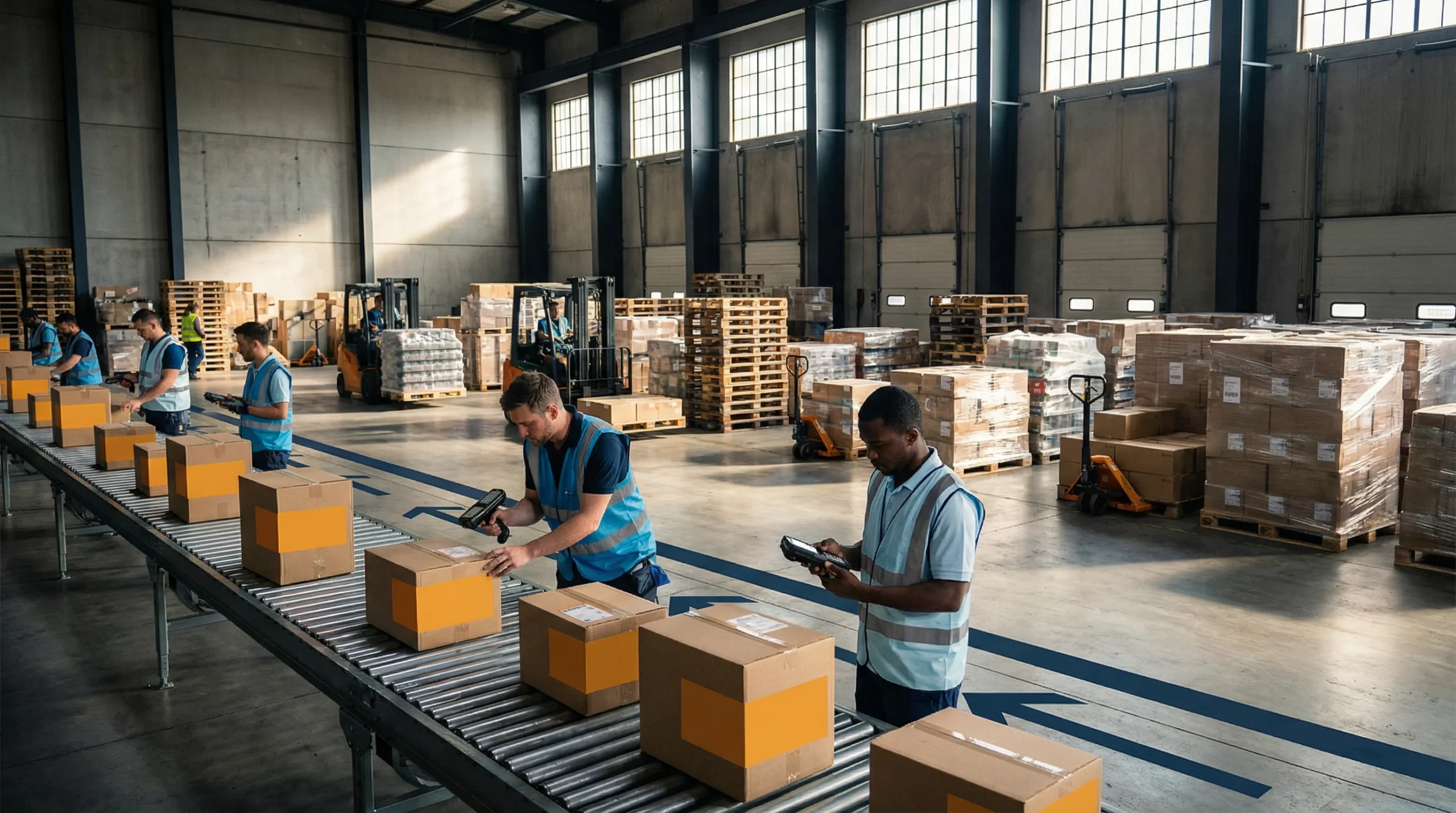 Warehouse receiving dock with conveyor belt