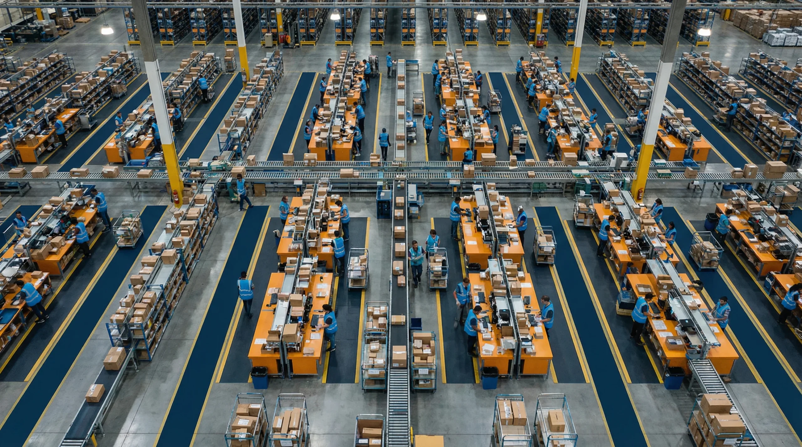 Aerial view of organized warehouse floor