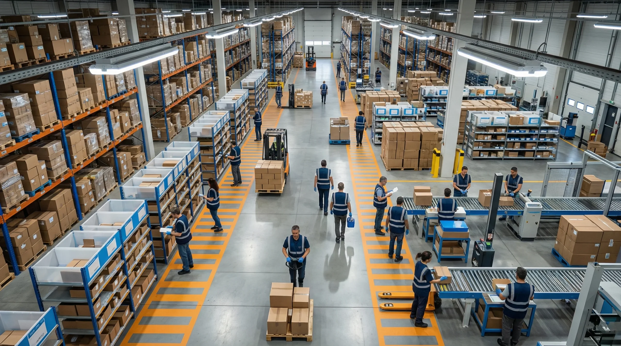 Wide shot of distribution center operations
