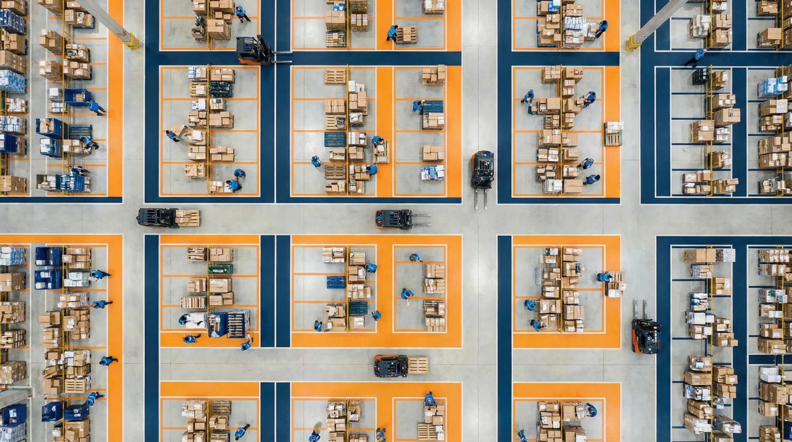 Aerial view of organized warehouse floor