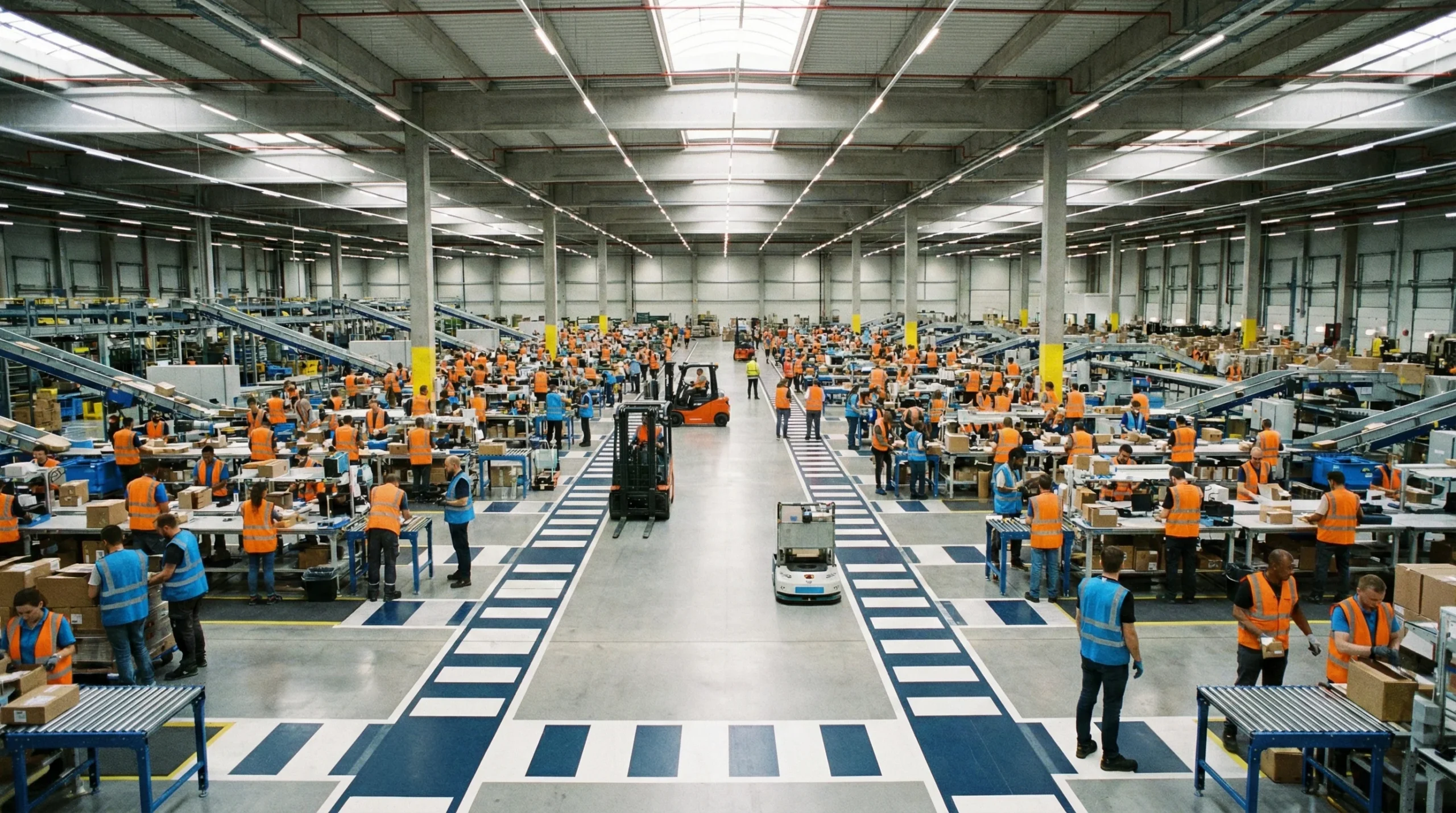 Wide shot of distribution center operations