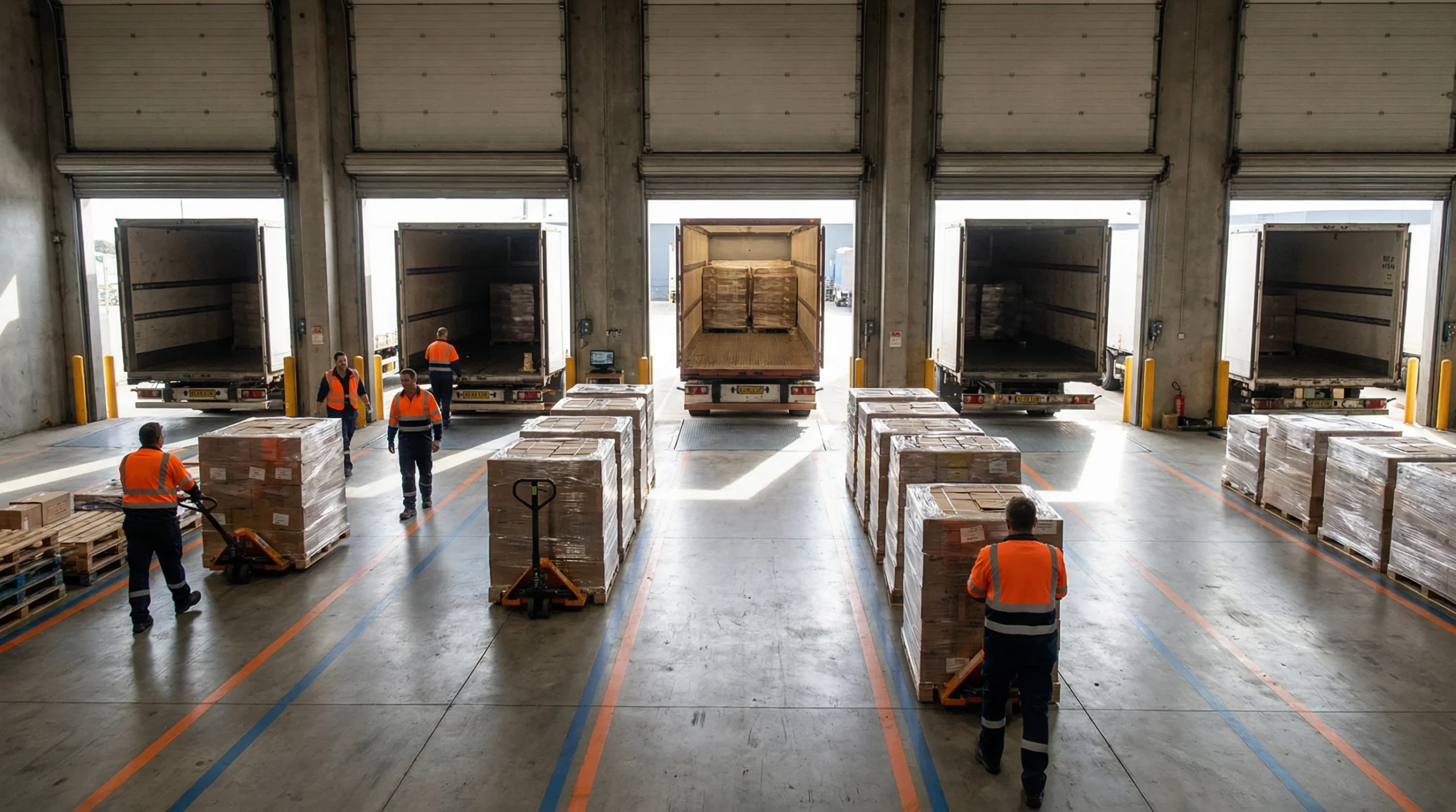 Wide shot of distribution center operations